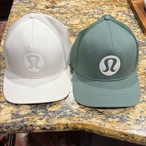 lululemon athletica White and Sage Green Mesh-Back Trucker Hats (Pair)